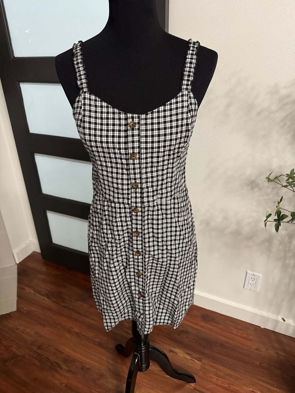 Hollister Black and White Gingham Button Front Mini Dress